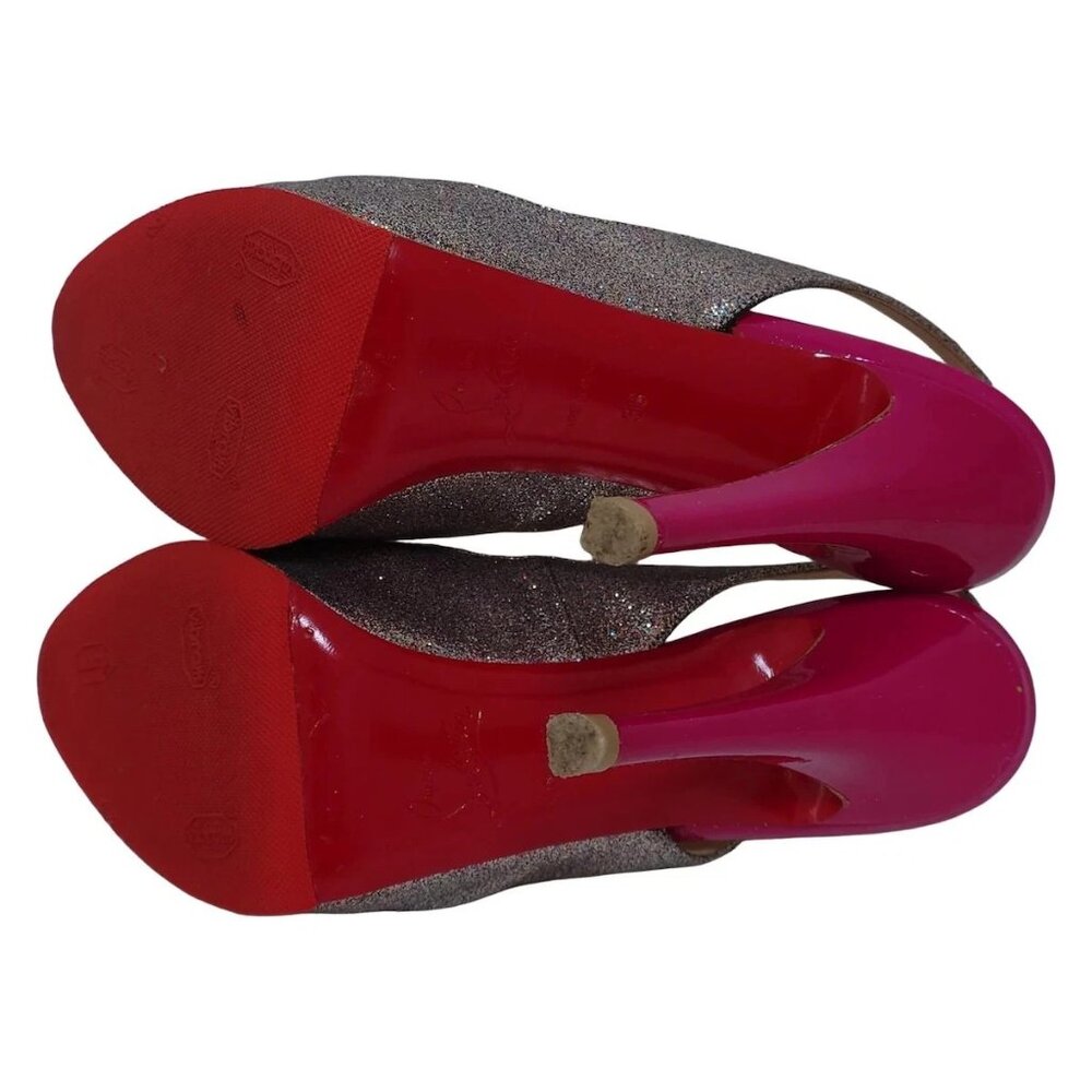 Christian Louboutin Glitter Slingback Peep Toe Heels Pink Stiletto, 36 - Picture 5 of 7